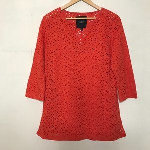 Talbots 2 Piece Orange Tunic Top & Camisole Set Floral Cut Out Design Size 12